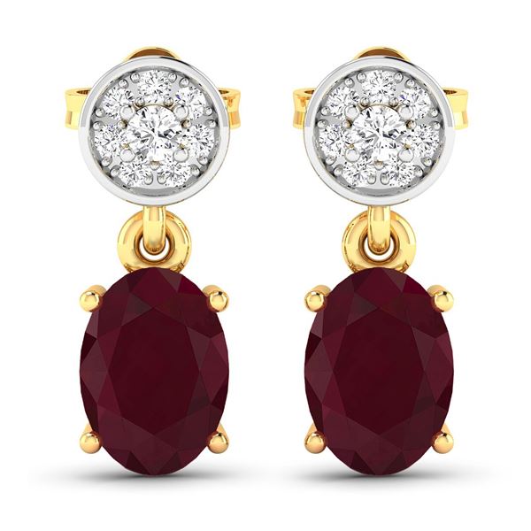 14KT Yellow Gold 1.7ctw Ruby and Diamond Earrings