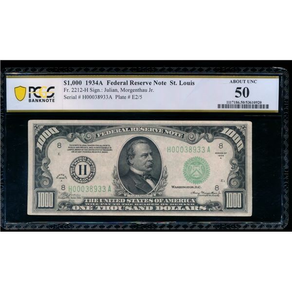1934A $1000 St Louis FRN PCGS 50