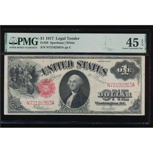 1917 $1 Legal Tender Note PMG 45EPQ