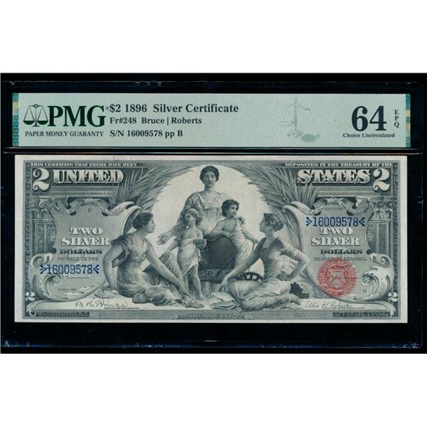 1896 $2 Educational Silver Certificate PMG 64EPQ