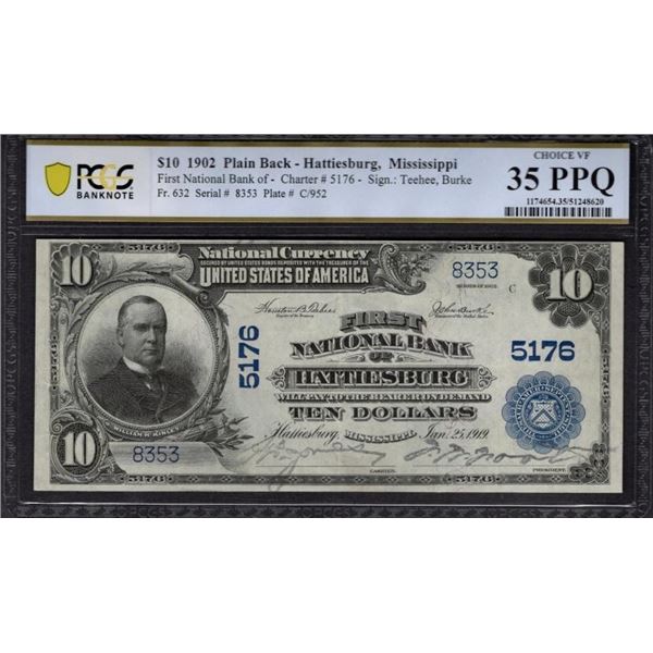 1902 $10 Hattiesburg MS National PCGS 35PPQ