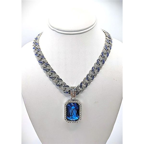 Plate 14Kt White Gold Simulated Tanzanite Pendant Necklace