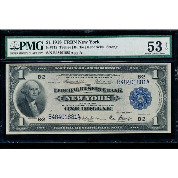 1918 $1 New York FRBN PMG 53EPQ