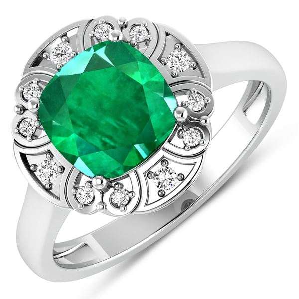 14KT White Gold 2.07ctw Zambian Emerald and Diamond Ring