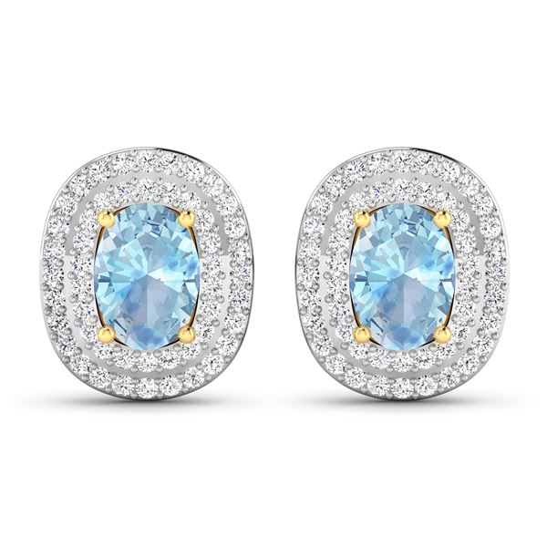 14KT Yellow Gold 1.02ctw Aquamarine and Diamond Earrings
