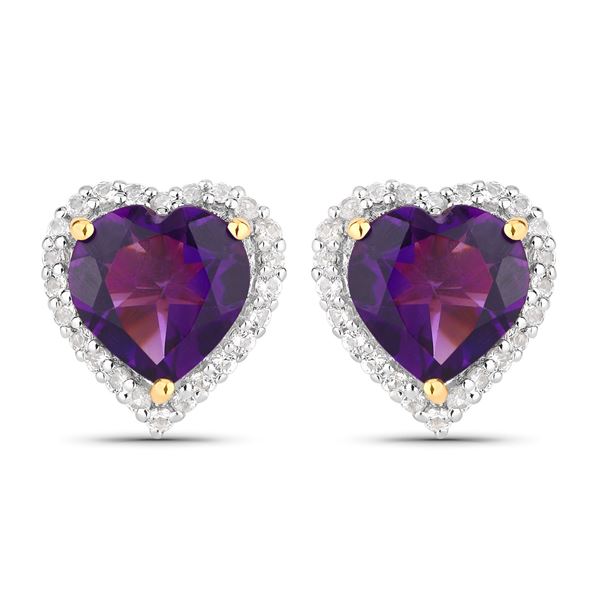 Plated 18KT Yellow Gold 3.48ctw Amethyst and White Topaz Earrings