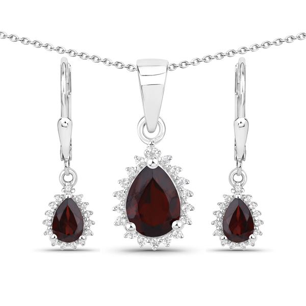 Sterling Silver 1.88ctw Garnet and White Topaz Jewelry Set