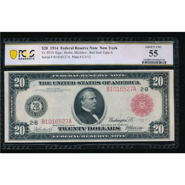1914 $20 Red Seal New York FRN PCGS 55