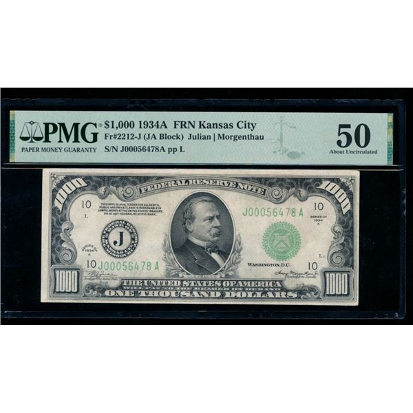 1934A $1000 Kansas City FRN PMG 50