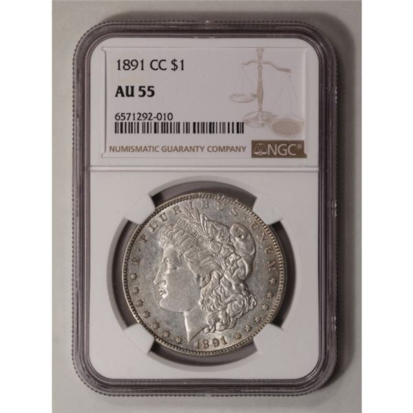 1891-CC $1 Morgan Silver Dollar NGC AU55
