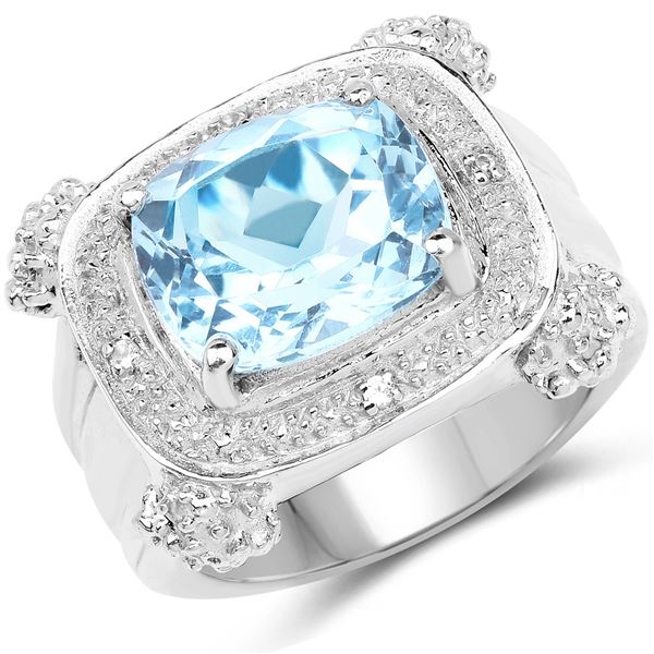 Plated Rhodium 4.90ctw Blue and White Topaz Ring