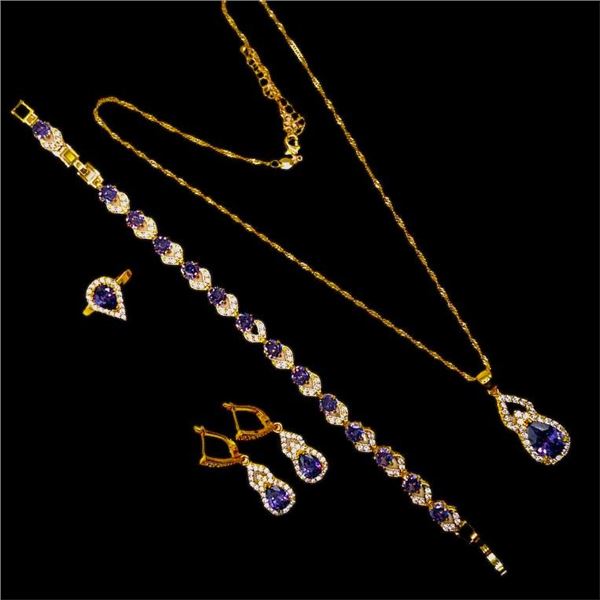 18 K Gold Plate Lab Simulated Amethyst and Diamond Set