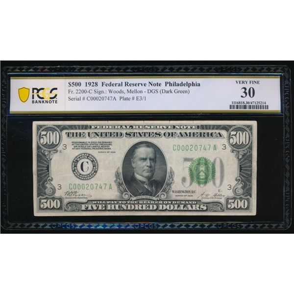1928 $500 Philadelphia FRN PCGS 30