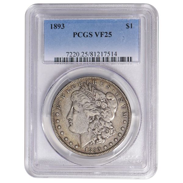 1893 $1 Morgan Silver Dollar PCGS VF25