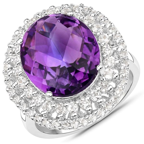 Plated Rhodium 8.41ctw Amethyst and White Topaz Ring