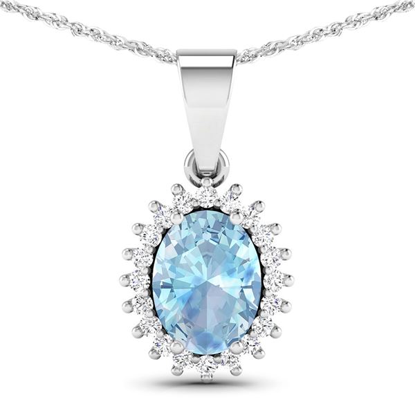 14KT White Gold 1.05ctw Aquamarine and Diamond Pendant