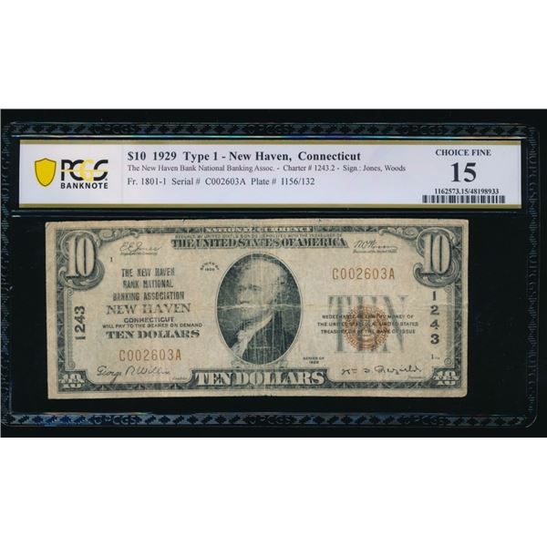1929 $10 New Haven CT National PCGS 15
