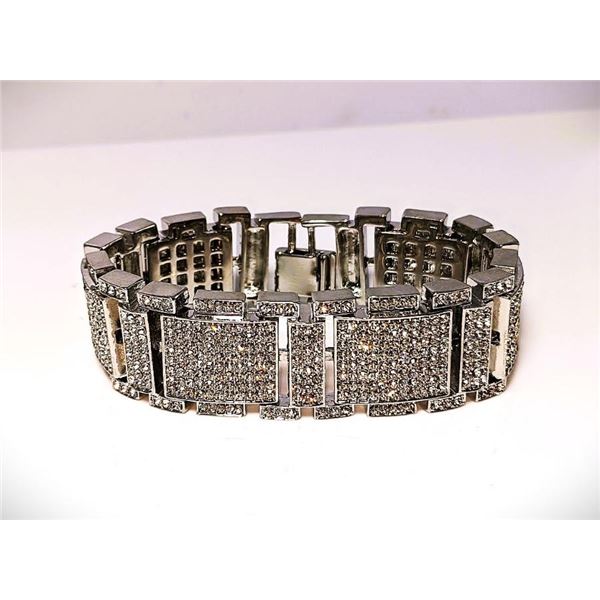 Huge 120 Gram Brilliant 18 K White Gold Plated Saratoga Link Bracelet