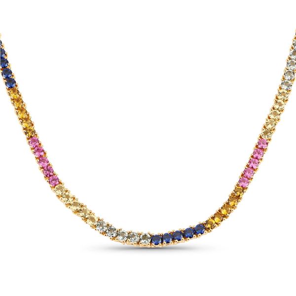 Plated 14KT Yellow Gold 11.65ctw Multi Color Sapphire Necklace