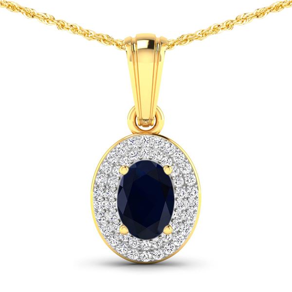 14KT Yellow Gold 0.75ctw Blue Sapphire and Diamond Pendant