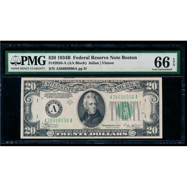 1934B $20 Boston FRN PMG 66EPQ