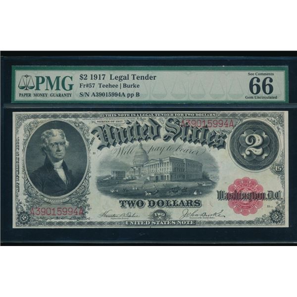 1917 $2 Legal Tender Note PMG 66