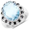Image 1 : Plated Rhodium 11.93ct Blue Topaaz and Black Spinel Ring