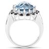 Image 2 : Plated Rhodium 11.93ct Blue Topaaz and Black Spinel Ring