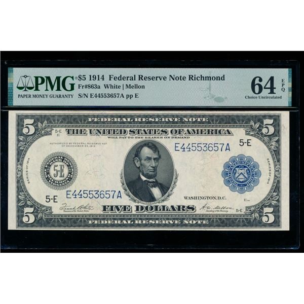 1914 $5 Richmond FRN PMG 64EPQ