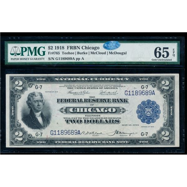 1918 $2 Chicago FRBN PMG 65EPQ