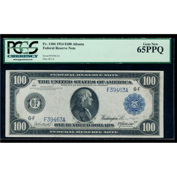 1914 $100 Atlanta FRN PCGS 65PPQ