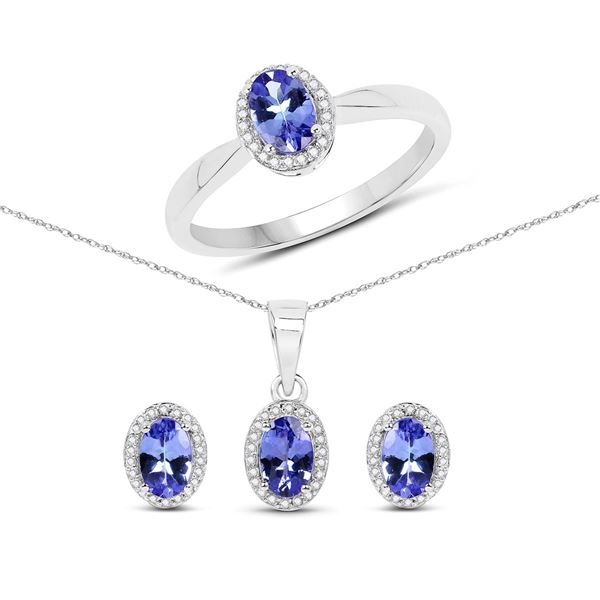 Plated Rhodium 2.02ctw Tanzanite and White Saphire Jewelry Set