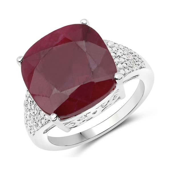 Sterling Silver 14.47ct Dyed Ruby and White Topaz Ring