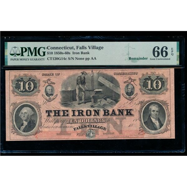 1850s $10 Falls Village CT Obsolete PMG 66EPQ