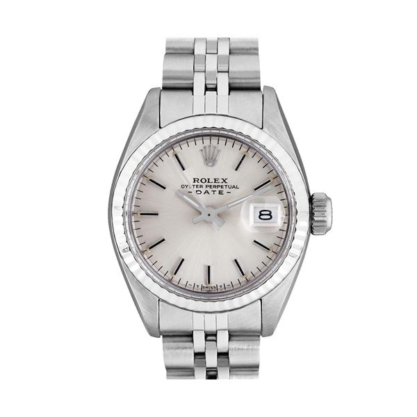 Rolex Ladies Stainless Steel 14K Fluted Bezel Date Watch