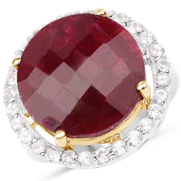 Sterling Silver 13.10ct Dyed Ruby and White Topaz Ring
