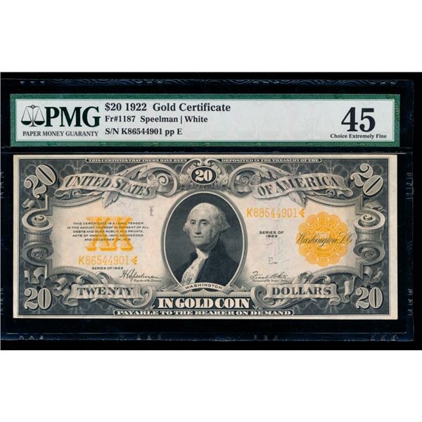 1922 $10 Gold Certificate PMG 45
