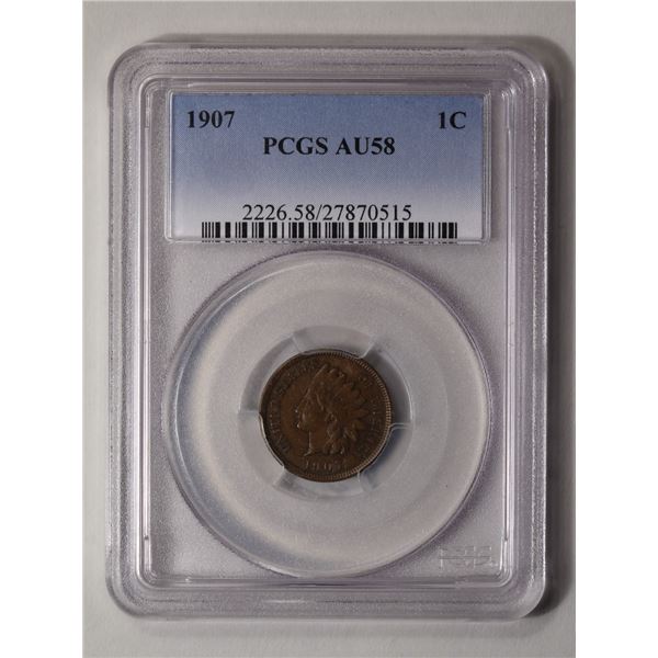 1907 Type 3 Bronze Indian Cent PCGS AU58BN
