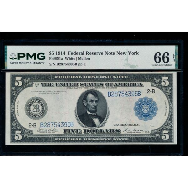 1914 $5 New York FRN PMG 66EPQ
