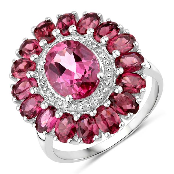 Rhodium Plated 5.46ctw Pink and Rhodolite Garnet Ring