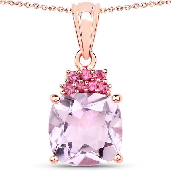 Plated 18KT Rose Gold 5.55ctw Pink Amethyst and Rhodolite Pendant