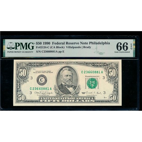 1990 $50 Philadelphia FRN PMG 66EPQ