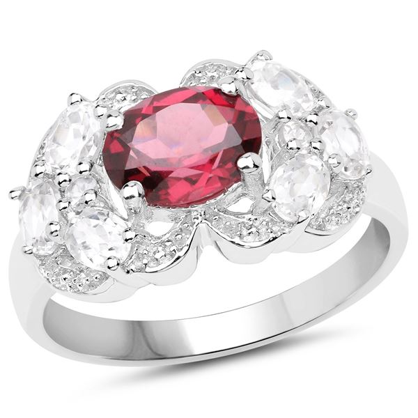 Sterling Silver 3.16ct Rhodolite and White Zircon Ring