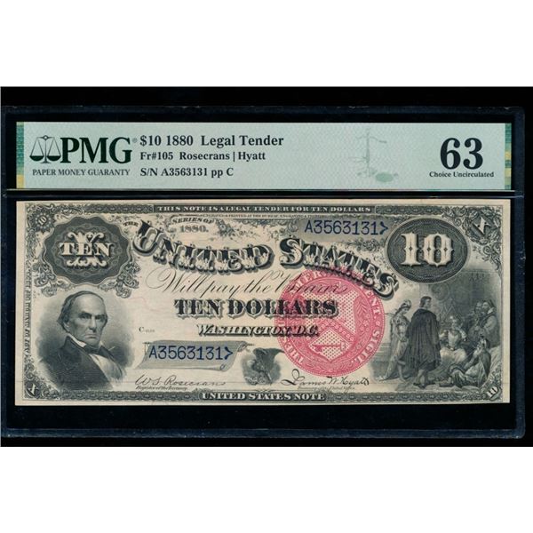 1880 $10 Jackass Legal Tender Note PMG 63