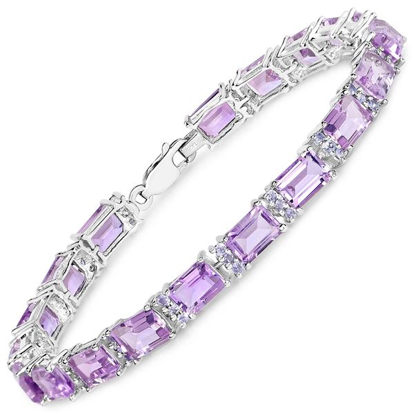 Plated Rhodium 19.19ctw Amethyst and Tanzanite Bracelet