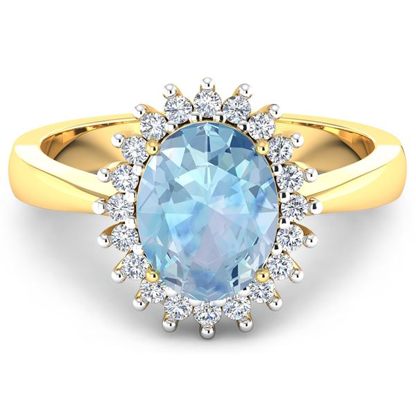14KT Yellow Gold 0.96ct Aquamarine and Diamond Ring