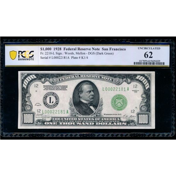 1928 $1000 San Francisco FRN PCGS 62