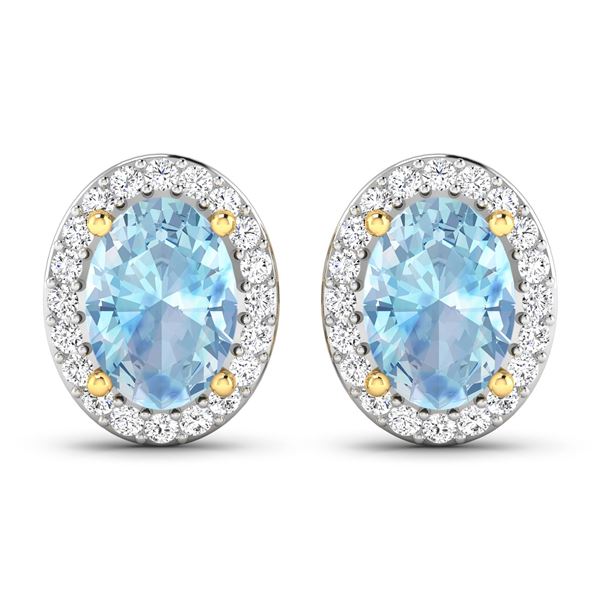 14KT Yellow Gold 1.02ctw Aquamarine and Diamond Earrings