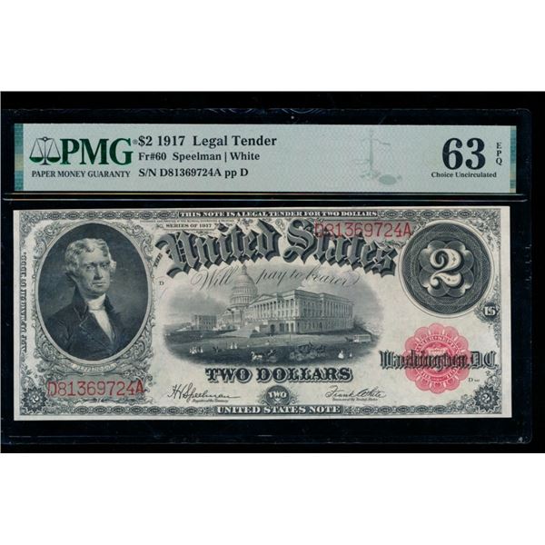 1917 $2 Legal Tender Note PMG 63EPQ