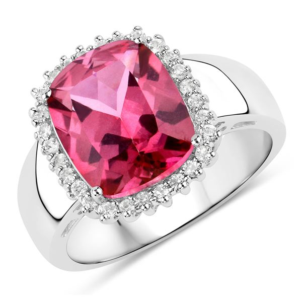 Sterling Silver 4.38ctw Pink and White Topaz Ring